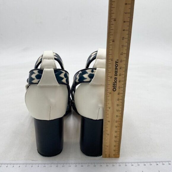 YDN Navy Sexy Ankle Strap Sandals Almond Open Toe Chunky High Heels Buckle Shoes - Picture 4 of 7